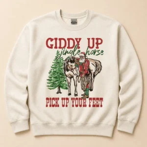 Giddy Up Jingle Horse Sweatshirt – Western Christmas Santa Crewneck