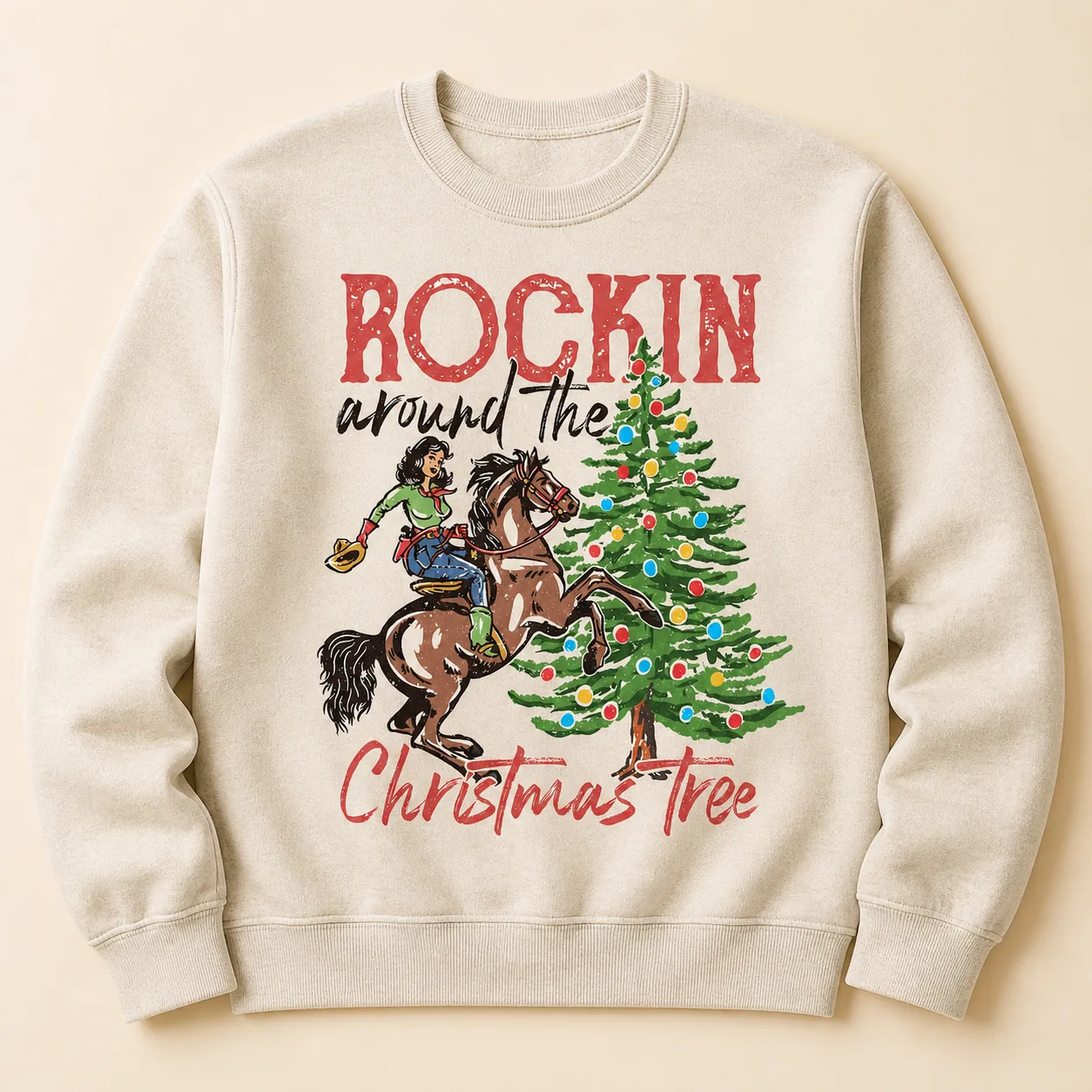 Rockin Around the Christmas Tree Sweatshirt – Western Cowgirl Crewneck Rockin Around the Christmas Tree Sweatshirt – Western Cowgirl Crewneck