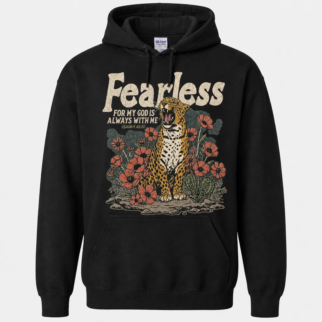 Bible verse sweatshirt outfit ideas with a Fearless Isaiah 41:10 hoodie
