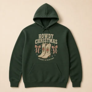 Howdy Christmas Hoodie – Western Cowgirl Holiday Sweatshirt