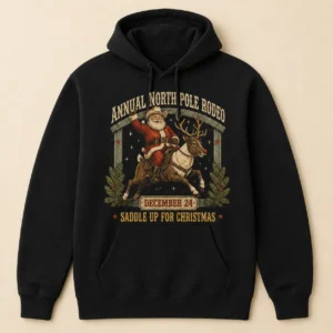 North Pole Rodeo Hoodie – Western Cowboy Santa Christmas Sweatshirt