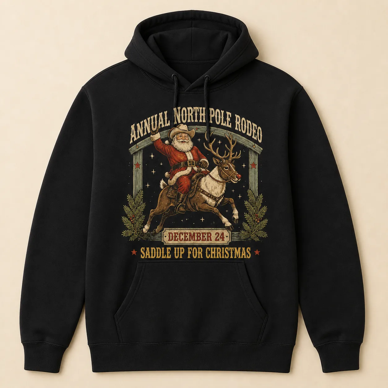 North Pole Rodeo Hoodie – Western Cowboy Santa Christmas Sweatshirt North Pole Rodeo Hoodie – Western Cowboy Santa Christmas Sweatshirt