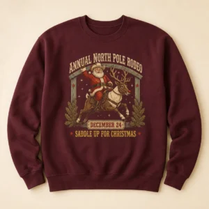 North Pole Rodeo Sweatshirt – Western Cowboy Santa Christmas Crewneck