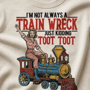 Funny Train Wreck Sweatshirt – Just Kidding Toot Toot Retro Crewneck Funny Train Wreck Sweatshirt – Just Kidding Toot Toot Retro Crewneck