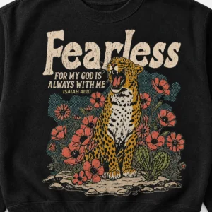 Fearless Christian Sweatshirt – Isaiah 41:10 Leopard Crewneck