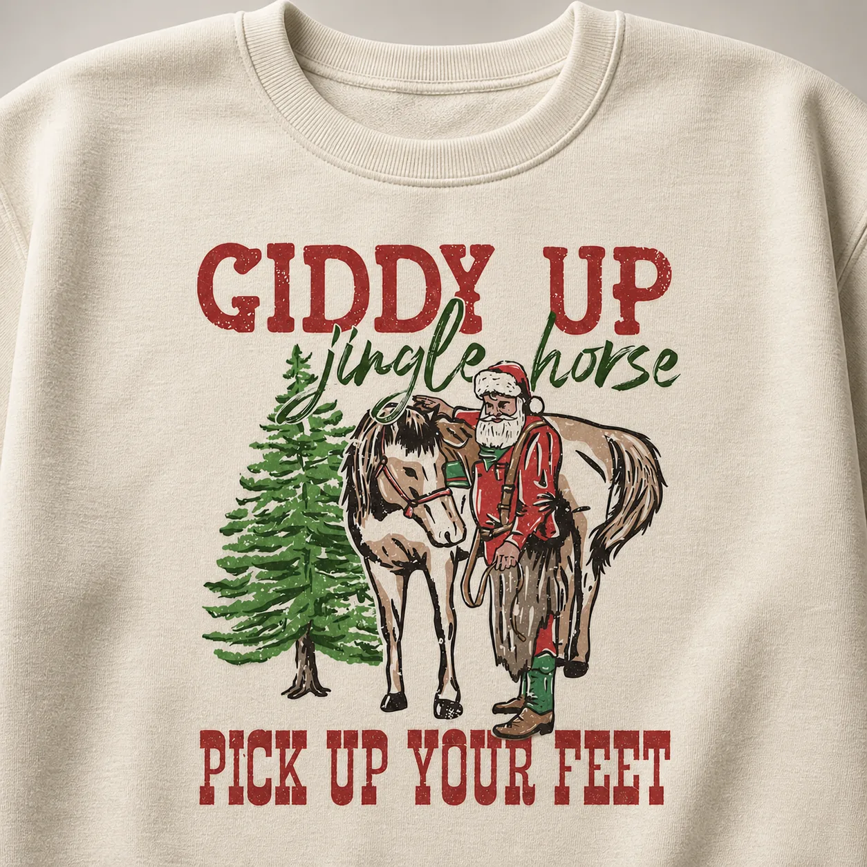 Giddy Up Jingle Horse Sweatshirt – Western Christmas Santa Crewneck Giddy Up Jingle Horse Sweatshirt – Western Christmas Santa Crewneck