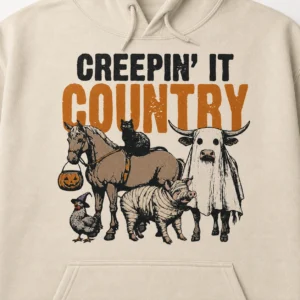 Creepin’ It Country Hoodie – Western Farm Halloween Sweatshirt