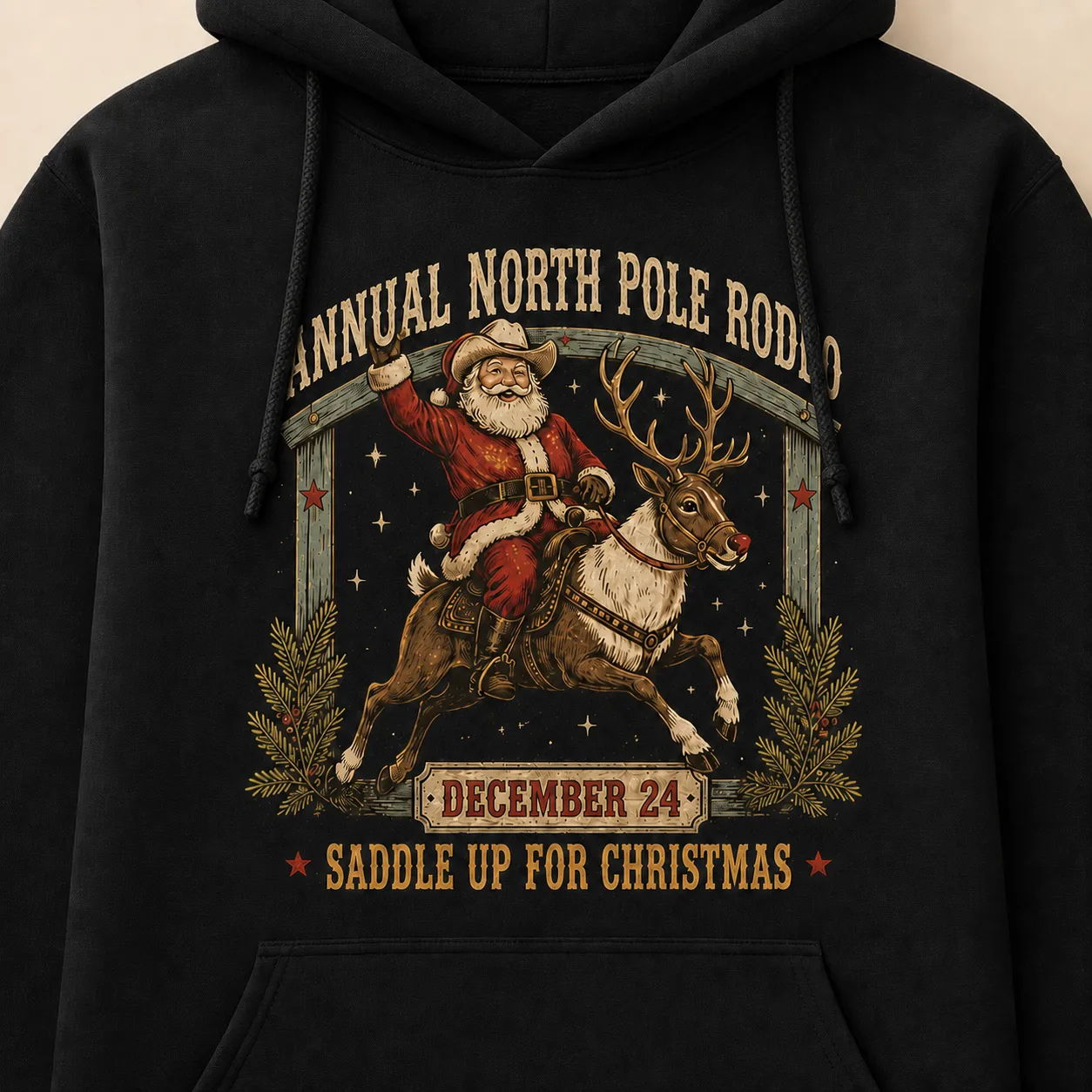 North Pole Rodeo Hoodie – Western Cowboy Santa Christmas Sweatshirt North Pole Rodeo Hoodie – Western Cowboy Santa Christmas Sweatshirt