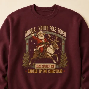 North Pole Rodeo Sweatshirt – Western Cowboy Santa Christmas Crewneck