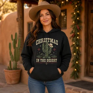 Western Christmas Hoodie – Perfect Desert Cactus Gift