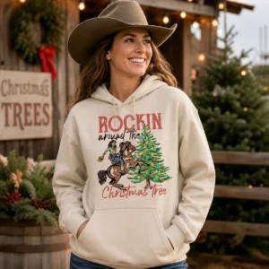 Rockin Around the Christmas Tree Hoodie – Western Cowgirl Christmas
