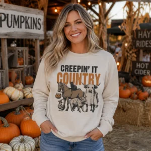 Creepin’ It Country Sweatshirt – Western Farm Halloween Crewneck
