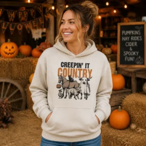 Creepin’ It Country Hoodie – Western Farm Halloween Sweatshirt