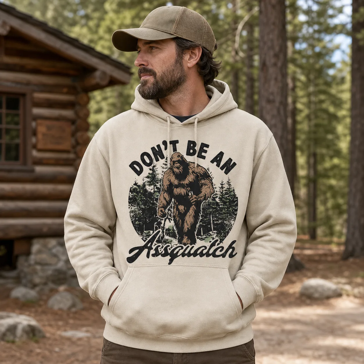 Bigfoot Christmas gifts: person wearing a funny Bigfoot hoodie