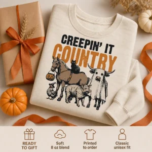 Creepin’ It Country Sweatshirt – Western Farm Halloween Crewneck