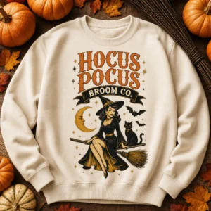 Hocus Pocus Broom Co. Sweatshirt – Retro Witch Halloween Crewneck