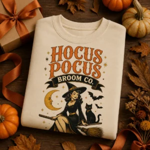 Hocus Pocus Broom Co. Sweatshirt – Retro Witch Halloween Crewneck Hocus Pocus Broom Co. Sweatshirt – Retro Witch Halloween Crewneck