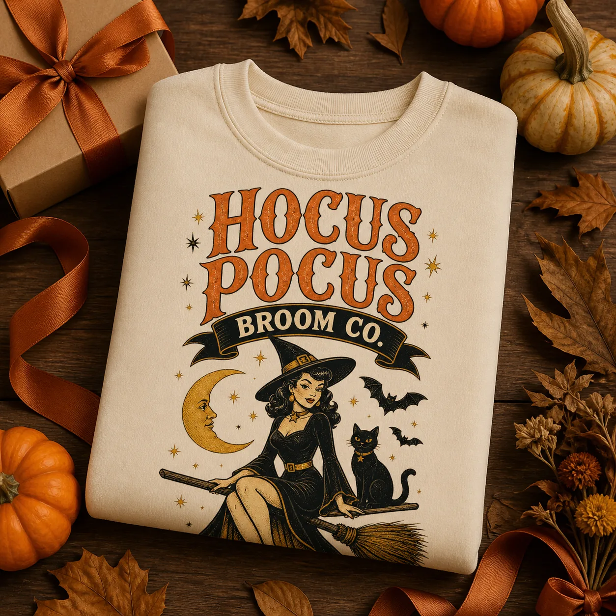 Hocus Pocus Broom Co. Sweatshirt – Retro Witch Halloween Crewneck Hocus Pocus Broom Co. Sweatshirt – Retro Witch Halloween Crewneck