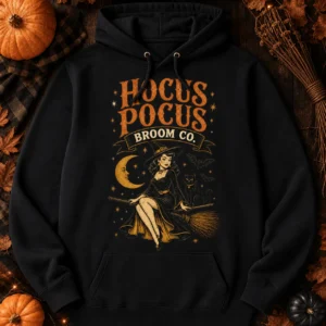 Hocus Pocus Broom Co. Hoodie – Retro Witch Halloween Sweatshirt