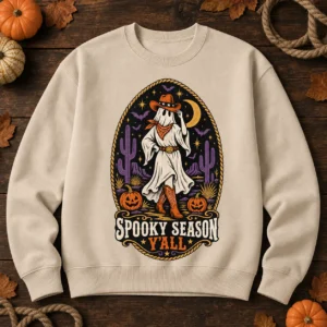 Spooky Season Y’all Sweatshirt – Western Ghost Halloween Crewneck