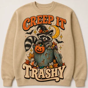 Creep It Trashy Sweatshirt – Funny Raccoon Halloween Crewneck Creep It Trashy Sweatshirt – Funny Raccoon Halloween Crewneck