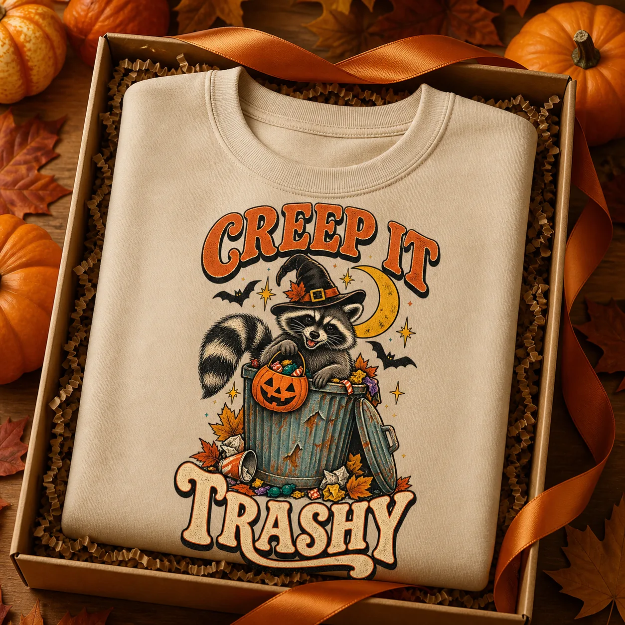 Creep It Trashy Sweatshirt – Funny Raccoon Halloween Crewneck Creep It Trashy Sweatshirt – Funny Raccoon Halloween Crewneck