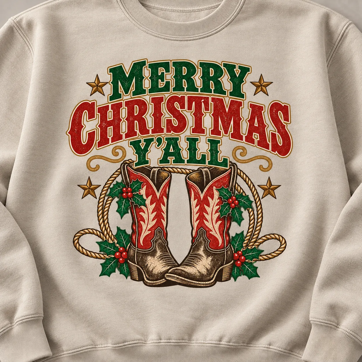 Merry Christmas Y’all Sweatshirt – Western Cowboy Boots Crewneck Merry Christmas Y’all Sweatshirt – Western Cowboy Boots Crewneck