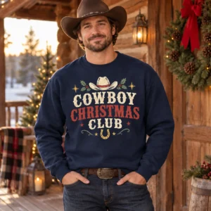 Cowboy Christmas Club Sweatshirt – Western Holiday Crewneck Cowboy Christmas Club Sweatshirt – Western Holiday Crewneck