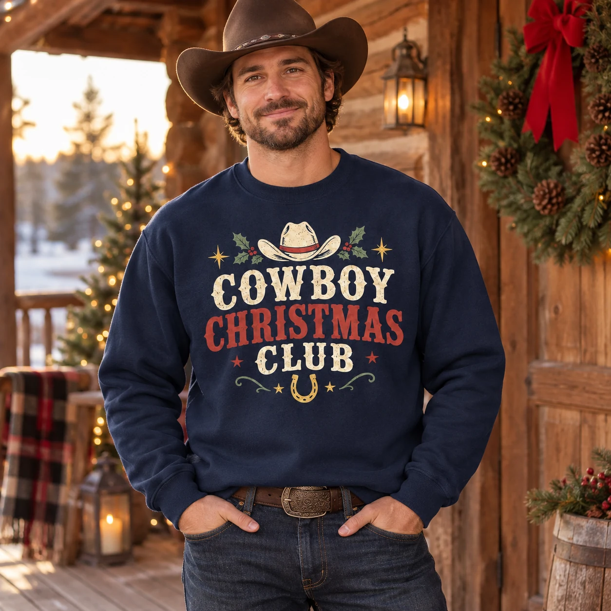Cowboy Christmas Club Sweatshirt – Western Holiday Crewneck Cowboy Christmas Club Sweatshirt – Western Holiday Crewneck