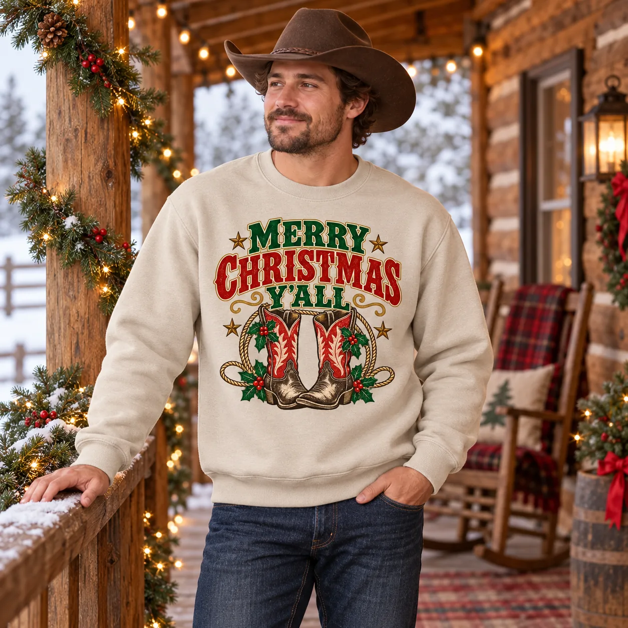 Merry Christmas Y’all Sweatshirt – Western Cowboy Boots Crewneck Merry Christmas Y’all Sweatshirt – Western Cowboy Boots Crewneck