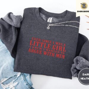 Dark Heather Argue With Men Embroidered Sweatshirt