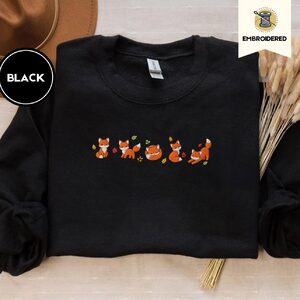 Black Autumn Foxes Embroidered Sweatshirt