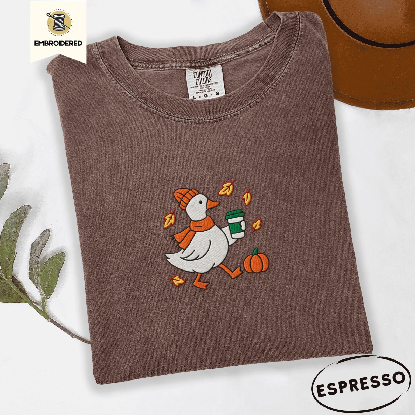 Espresso Autumn Goose and Coffee Embroidered T-Shirt