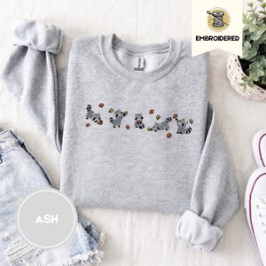 Ash Autumn Raccoons and Leaves Embroidered Sweatshirt