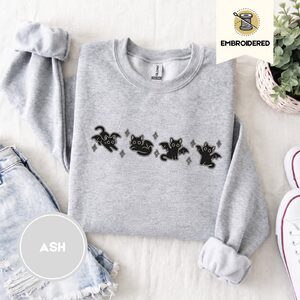Ash Bat Wing Cats Embroidered Sweatshirt