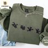 Military Green Bat Wing Cats Embroidered Sweatshirt