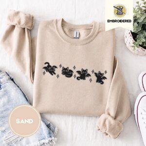 Sand Bat Wing Cats Embroidered Sweatshirt