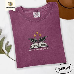 Berry Batty About Books Embroidered T-Shirt