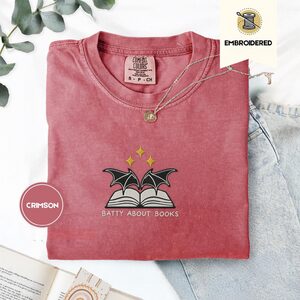 Crimson Batty About Books Embroidered T-Shirt