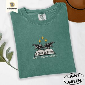 Light Green Batty About Books Embroidered T-Shirt