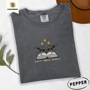 Pepper Batty About Books Embroidered T-Shirt