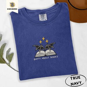True Navy Batty About Books Embroidered T-Shirt
