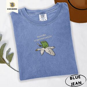 Blue Jean Become Ungovernable Frog and Goose Embroidered T-Shirt