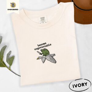 Ivory Become Ungovernable Frog Riding Goose Embroidered T-Shirt