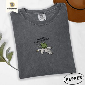 Pepper Become Ungovernable Frog Riding Goose Embroidered T-Shirt