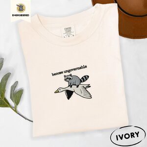 Ivory Become Ungovernable Goose and Raccoon Embroidered T-Shirt