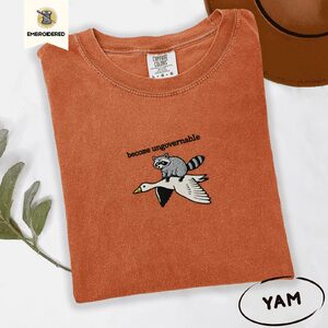 Yam Become Ungovernable Goose and Raccoon Embroidered T-Shirt