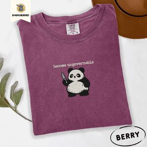 Berry Become Ungovernable Panda Embroidered T-Shirt
