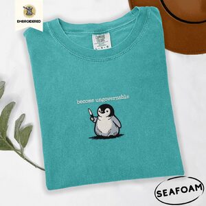 Seafoam Become Ungovernable Penguin Embroidered T-Shirt