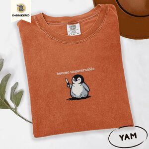 Yam Become Ungovernable Penguin Embroidered T-Shirt